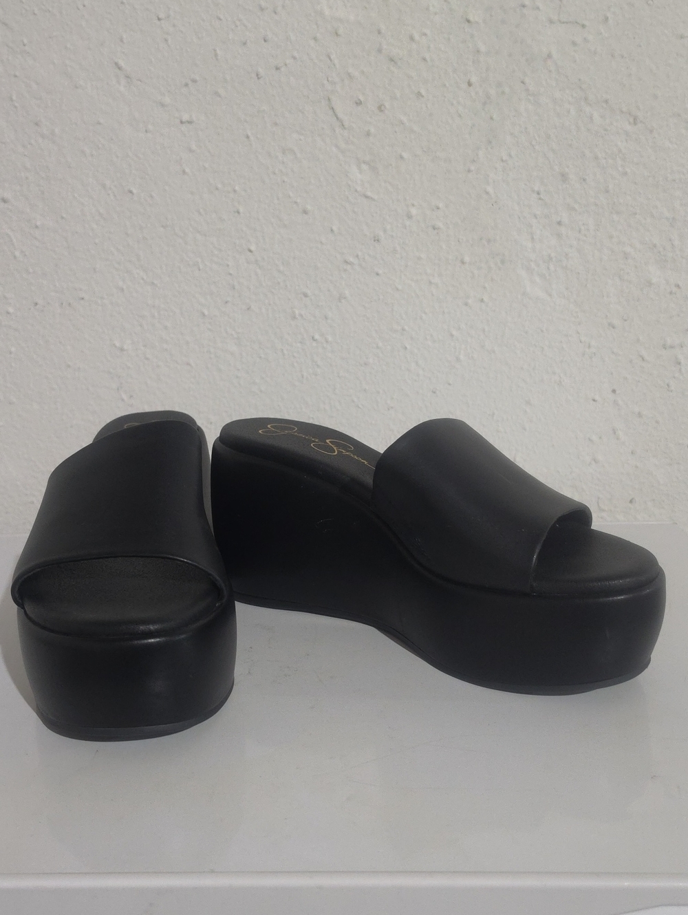 Jessica Simpson Women's Black Platform Slide Wedge - Classic Open Toe